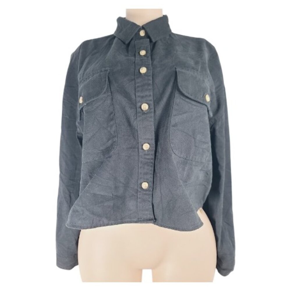 Aeropostale Women's Black Long Sleeve Denim Button-Front Denim Crop Jacket Sz M